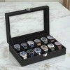 Premium 12-Slot Watch Box, Large Glass Lid, Removable Pillows, Black Synthetic Leather Organizer with Black Lining - Ideal Gift for Watch Enthusiasts - 3 of 4