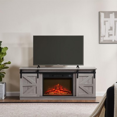 CENGHU Fireplace TV Stand for Television up to 65" with Storage, Modern Mid Century Entertainment Center with Cabinet and Shelves, Grey