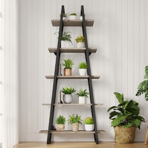 5 Tier Bookshelf, 71 Inch High Ladder Shelf, Tall Bookcase Shelf Storage Rack Organizer, Open Standing Display Shelves - 1 of 4