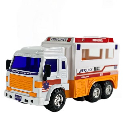 Big Daddy - Medium Sized Heavy Duty Friction Powered 911 EMT Ambulance Rescue Toy Truck with Hallow Back-end for Patient Transport 