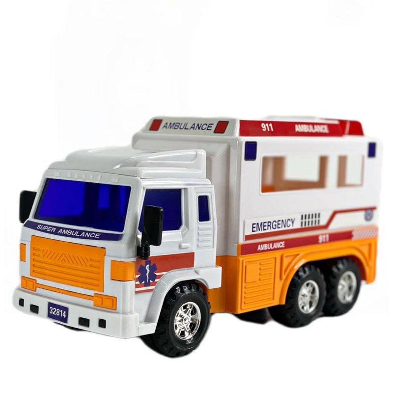 Big Daddy - Medium Sized Heavy Duty Friction Powered 911 EMT Ambulance Rescue Toy Truck with Hallow Back-end for Patient Transport , 1 of 5