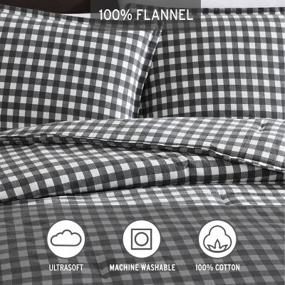 King Gray Cotton Flannel Duvet Cover Set with Shams