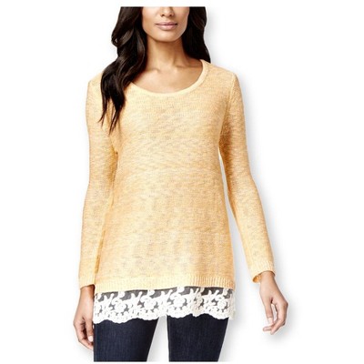 Style & Co. Womens Lace-Hem Marled Pullover Sweater