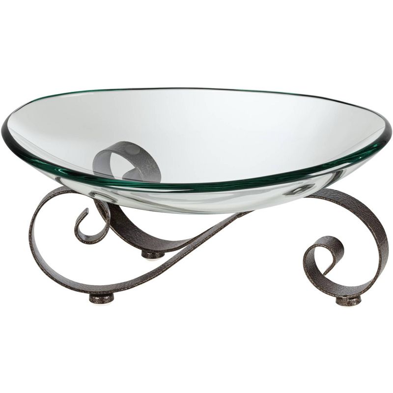 Kensington Hill Iron Scroll Stand with Oval Glass Bowl, 1 of 8