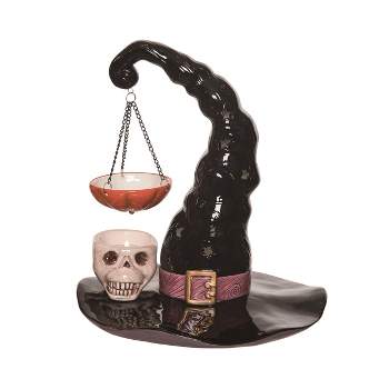 Transpac Dolomite 9.75 in. Multicolor Halloween Witch Hat with Skull Candle Holder Set of 3