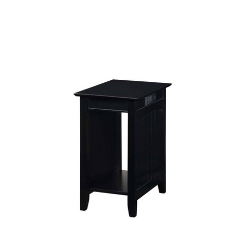 Black end table with shop charging station