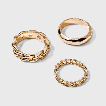 Smooth Band and Ball Ring Set 3pc - A New Day™ Gold
