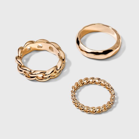 Smooth Band And Ball Ring Set 3pc - A New Day™ Gold 8 : Target