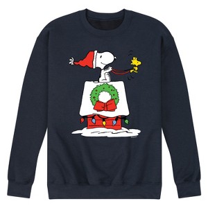 Men's - Peanuts - Snoopy & Woodstock House Sleigh Graphic Fleece Sweatshirt - 1 of 4