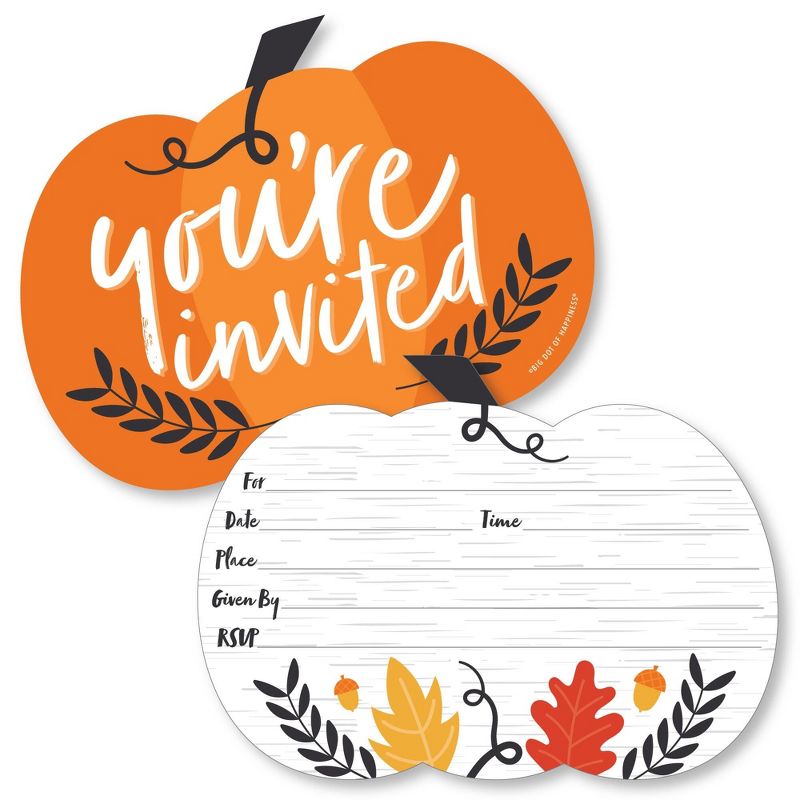 Big Dot of Happiness Fall Pumpkin - Shaped Fill-In Invitations - Halloween or Thanksgiving Party Invitation Cards with Envelopes - Set of 12, 1 of 8