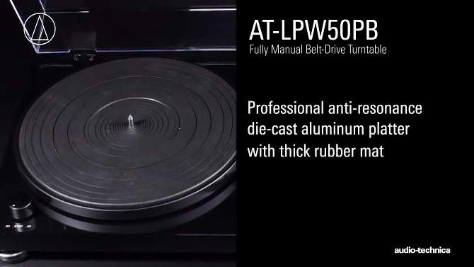 Audio Technica AT-LPW50PB Fully Manual Belt-Drive Turntable | Speed Sensor Motor System with Anti-Skate Control - Black, 2 of 8, play video