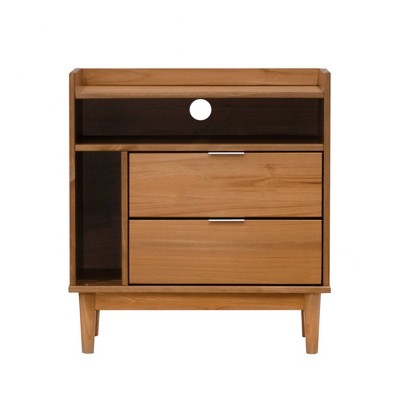 Mid-Century Modern Caramel Pine 2 Drawer Nightstand