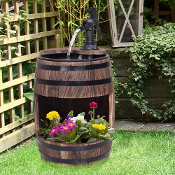 Outsunny Wooden Backyard Water Fountain Feature with Cutout Planting Flower Bed Fir Construction & Unique Rustic Style