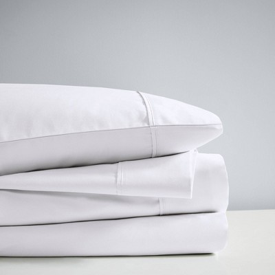 Queen White Cotton Blend Sateen 4-Piece Sheet Set