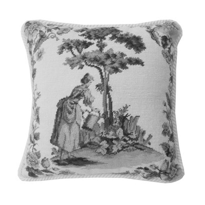 C&F Home Colonial Williamsburg 14" x 14" Black Toile Needlepoint Throw Pillow