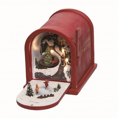 Transpac Resin Red Christmas Light Up Musical Mail Box