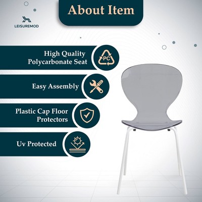 Oyster Transparent Black Plastic Side Chair with Stainless Steel Legs