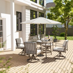 HAPPATIO Patio Outdoor Dining Set, Aluminum Patio Dining Set Includes 1 Outdoor Dining Table with Umbrella Hole and Dining Chairs for Lawn, Porch. - 1 of 4