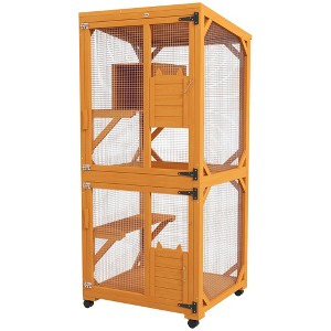Large Cat House for 1-3 Cats on Wheels Wooden Catio Enclosure Orange - 1 of 4