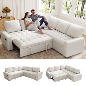 Dyonery 85" Modular Sectional Sofa with Pull Out Bed, Chenille L Shaped 5 Seat Couch with USB Ports, Adjustable Backrest & Storage - 1 of 4