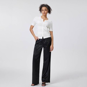 Women's Straight Leg Loose Fit Lace Insert Trousers - A New Day™ Black - 1 of 4