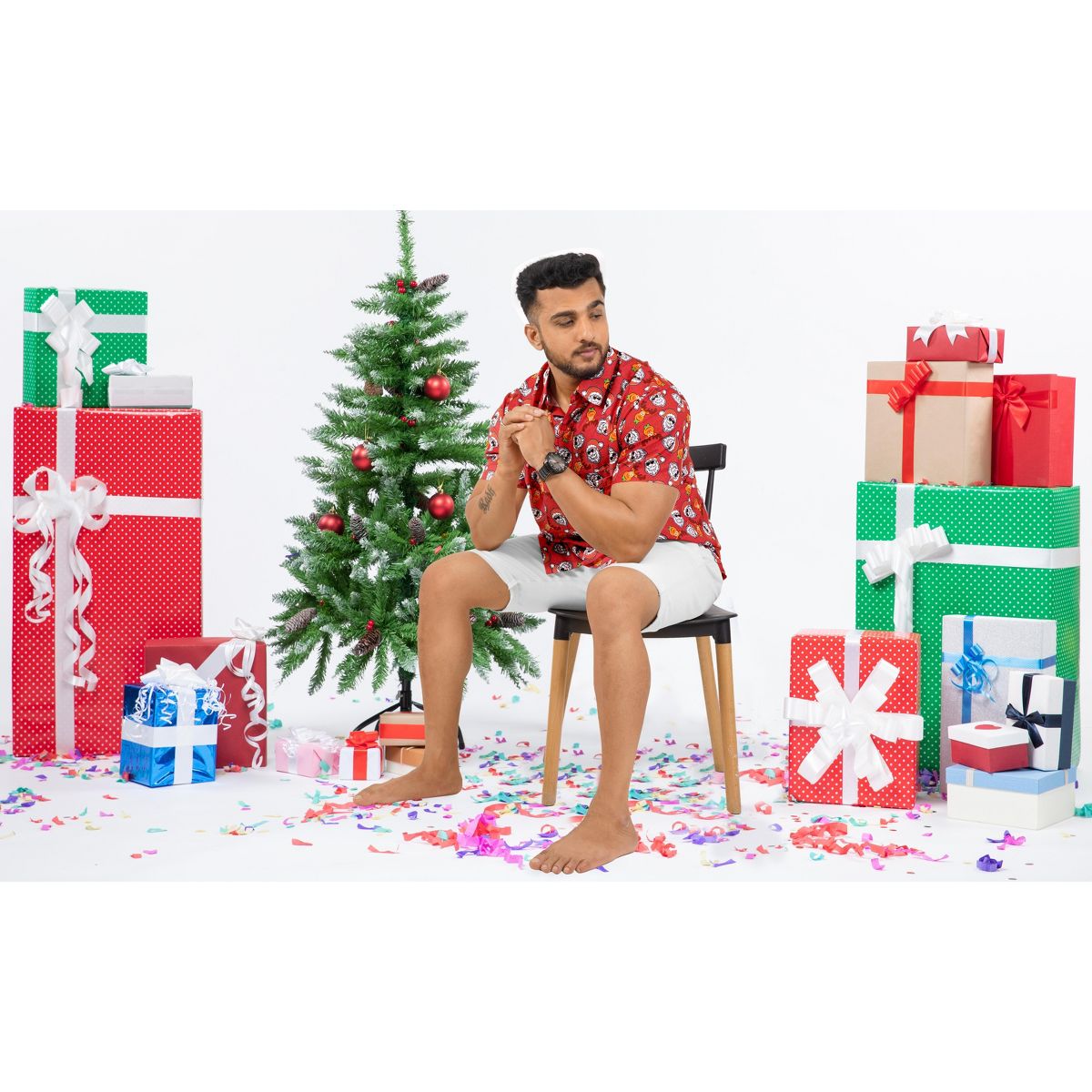 HAPPY BAY Mens Hawaiian Shirts Short Sleeve Button Down Shirt Men's Christmas Tree Shirts Casual Vacation Shirt for Men Funny 3XL Red - thumbnail 3