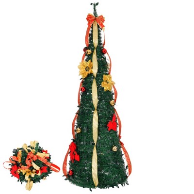 Syemin Artificial Trees 4 FT Fully Decorated Christmas Tree, Pop Up Artificial Xmas Tree for Home Office Store Holiday Deco, Green, 15"*15"*48"