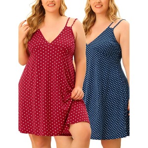 Agnes Orinda Women's Plus Size Polka Dots Deep V Knit Summer Packs Nightgowns - 1 of 4
