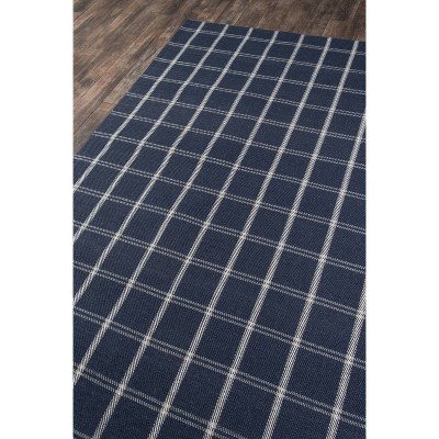 Navy and Ivory Wool Plaid Rectangular Area Rug 5' x 8'