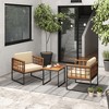 Tangkula 3 Pieces Patio Furniture Set Acacia Wood Bistro Conversation Set w/ 2 Cushioned Chairs Beige - 4 of 4