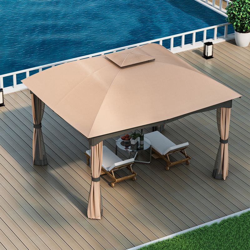Tangkula Patio 12'x 10'Canopy Heavy Duty Steel Gazebo Double Vented Outdoor Brown, 3 of 9