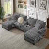 120" Modular Corduroy Sectional Sofa Bed U-Shape 4-Seater Storage Chaise Console Cup Holders Hardwood Frame Living Room Apartment Lounge - 4 of 4