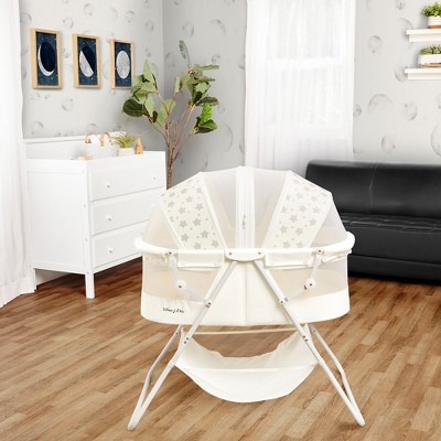 French White Lightweight Portable Baby Bassinet with Adjustable Canopy