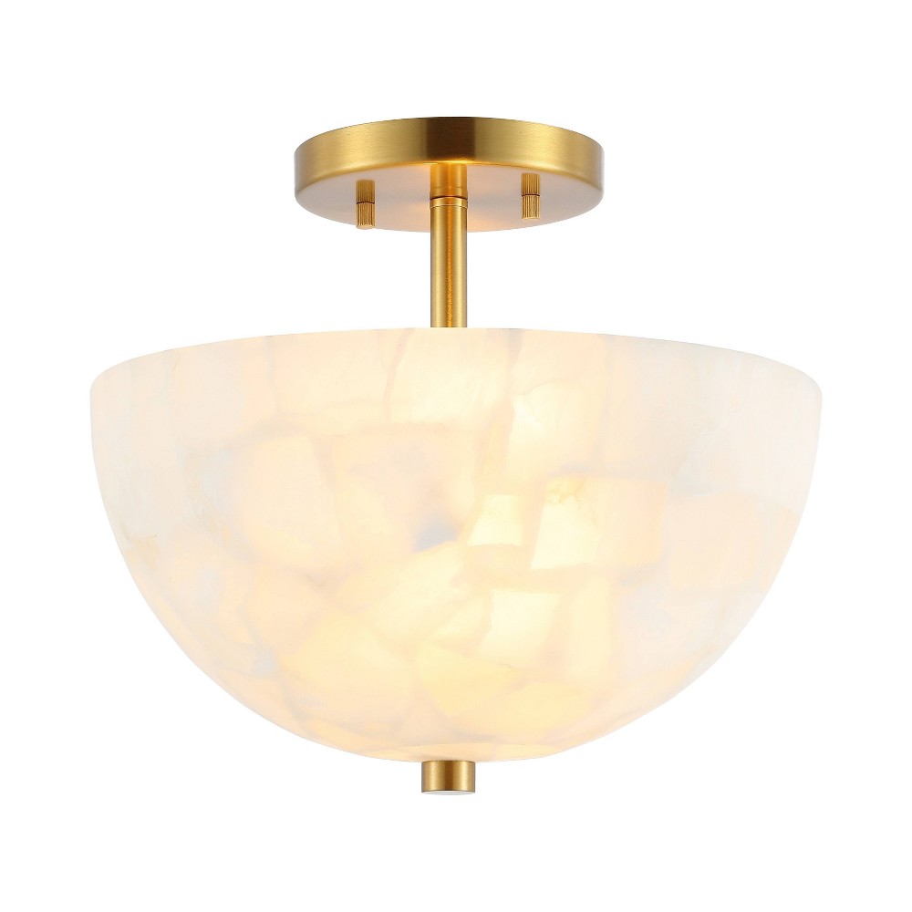 Photos - Chandelier / Lamp JONATHAN Y Celine 11.88" 2-Light Modern Alabaster/Iron Inverted Dome LED Semi Flush Mount: ETL Listed, Mid-Century Style