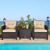 Tangkula 3PCS Wicker Cushioned Conversation Set Outdoor Rattan Furniture w/Beige/Red/Black/Navy/Off White/Turquoise  Cushions - 2 of 4