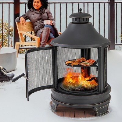 Black 30 Inch Free-Standing Wood Chiminea with Grill