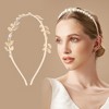 Unique Bargains Women's Exquisite Pearl Leaf Headbands Gold Tone 1 Pc - 2 of 4