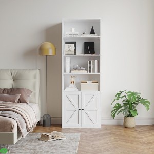 Farmhouse-Industrial Freestanding Bookshelf - 71.4"H Gray Wash Storage with Enclosed Cabinet & Open Shelves - 1 of 4