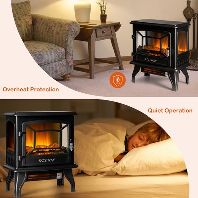 20'' Black Electric Freestanding Fireplace Heater with Thermostat