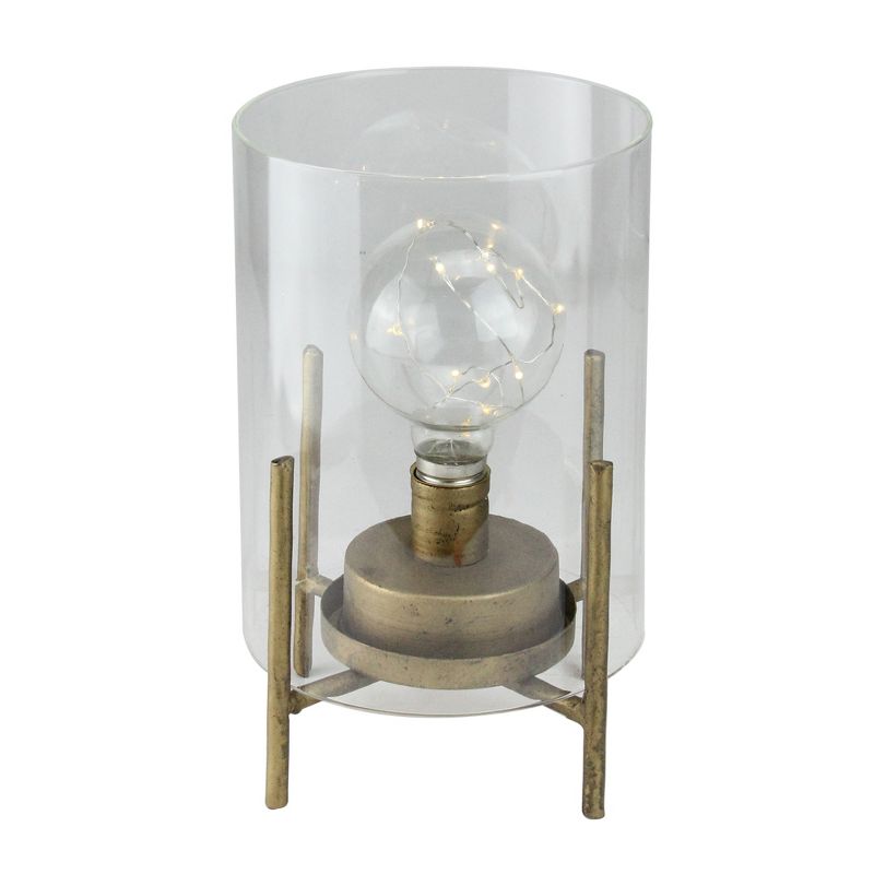 Melrose 10” Glass Hurricane Cylinder Lantern with LED Fairy Light Bulb, 1 of 3