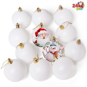 Joyfy Christmas Ornaments, DIY Art & Craft Christmas Tree Decorations Indoor, 12/24ct Blank White Hanging Balls for Xmas Party Favors Supplies - 1 of 4