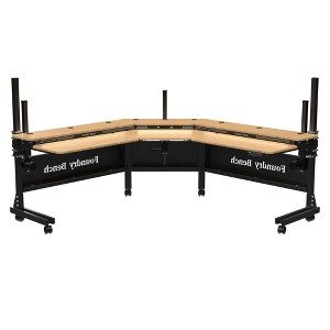 VersaDesk Foundry Bench Corner Height Adjustable Standing Desk Workstation with Split Level Top & Wheels, Natural Bamboo - 1 of 4