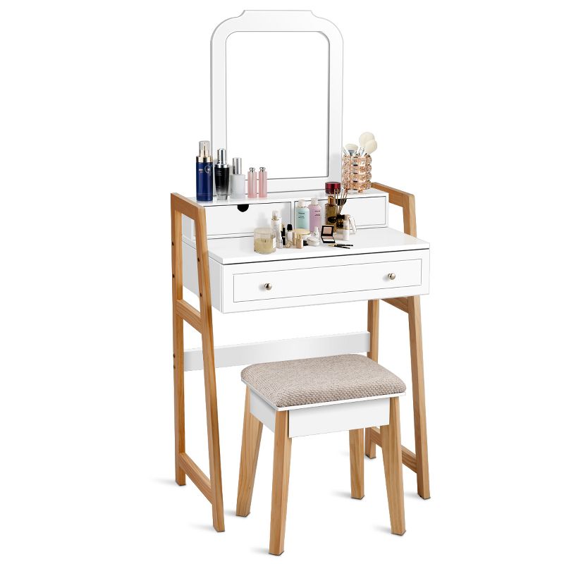 Costway Makeup Vanity Table Dressing table Cushioned Stool Set, 2 of 11