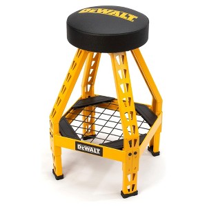 Dewalt Shop Stool, 360 Degree Swivel Seat, Steel Frame, Padded Cushion, Tool Storage Shelf, Adjustable Foot Pads, 300 lb Capacity, 17.25" x 30", Black - 1 of 4