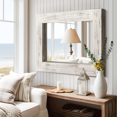 Lirago Distressed Wood Wall Mirrors Farmhouse Mirror (Set of 2) 36*24 Weathered White