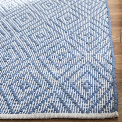 Blue and Ivory Handwoven Geometric Wool Cotton Area Rug