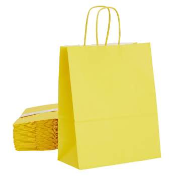 Blue Panda 25 Pack Medium Paper Gift Bags with Handles for Candy, Gifts, Bright Yellow, 8 x 10 x 4 In
