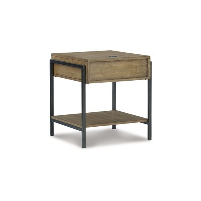 Contemporary Black and Brown Wood Metal End Table with Storage