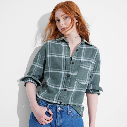 Women's Long Sleeve Oversized Flannel Button-Down Shirt - Wild Fable™ - image 1 of 3