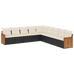 vidaXL 9 Piece Patio Sofa Set with Cushions - Black and Cream Without Table - 1 of 4